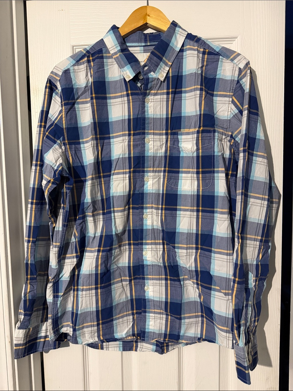 American Eagle Outfitters Blue Plaid Button-Down Shirt